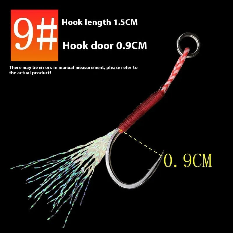 A single fishing hook made from bright wire iron plate, shown alongside size indicators from 9 to 14.