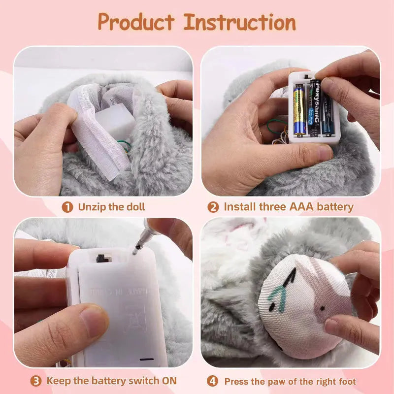 Breathing rabbit plush toy with moving belly, music functions, and soft fabrics for infant comfort