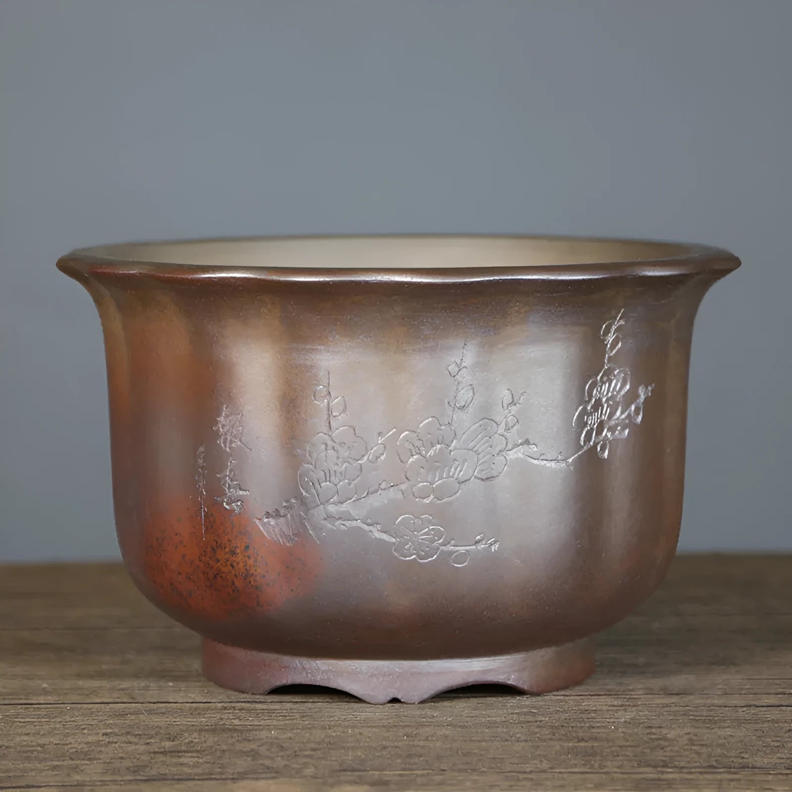 Indoor antique carved purple sand ceramic bonsai pot in classical style