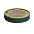 Large green circular cat scratching board with bell balls and replaceable cardboard core