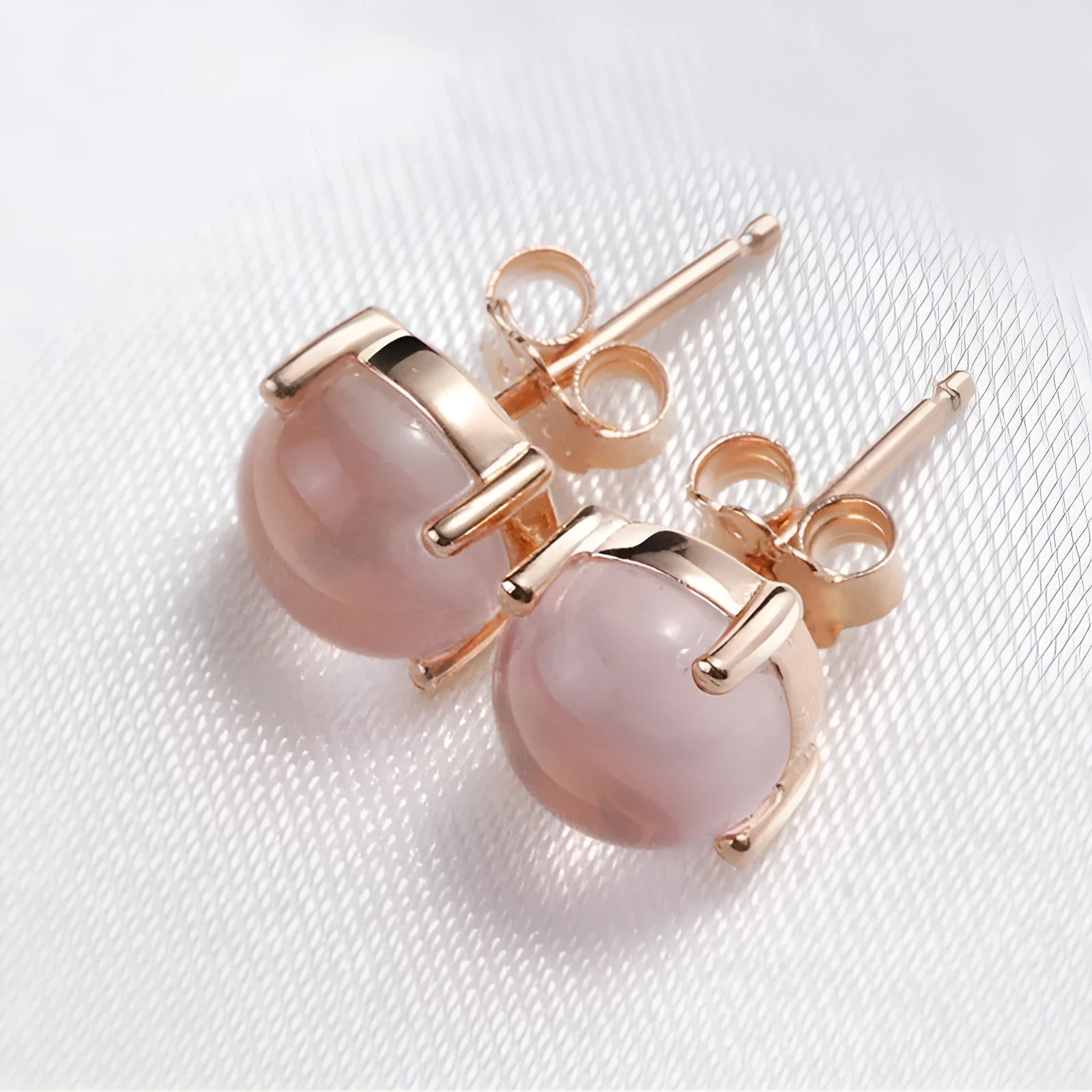 Rose gold drop earrings with Korean style design and synthetic ross quartz