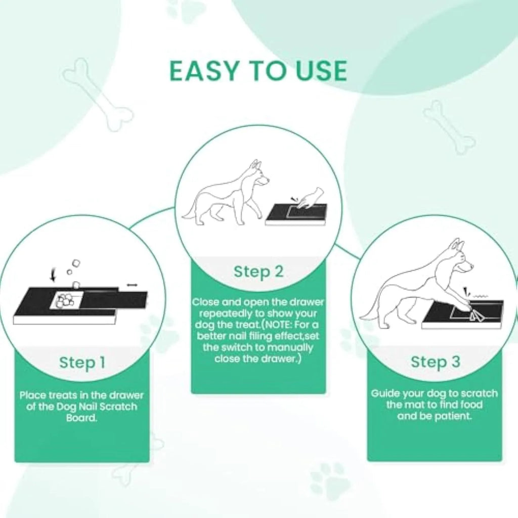 Wooden dog nail scratch board with treat drawer and non-slip pads for natural nail trimming