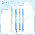 Four double-headed highlighter pens with plastic shells and sponge pressers in cheese mint and sea salt ice cup colours.