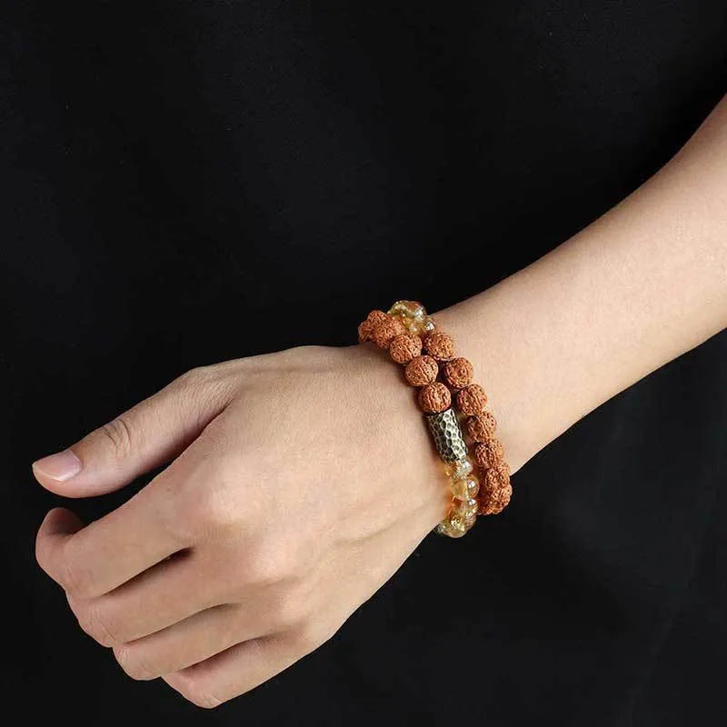 Bodhi Yellow Tower crystal double ring bracelet with retro styling and manual craftsmanship