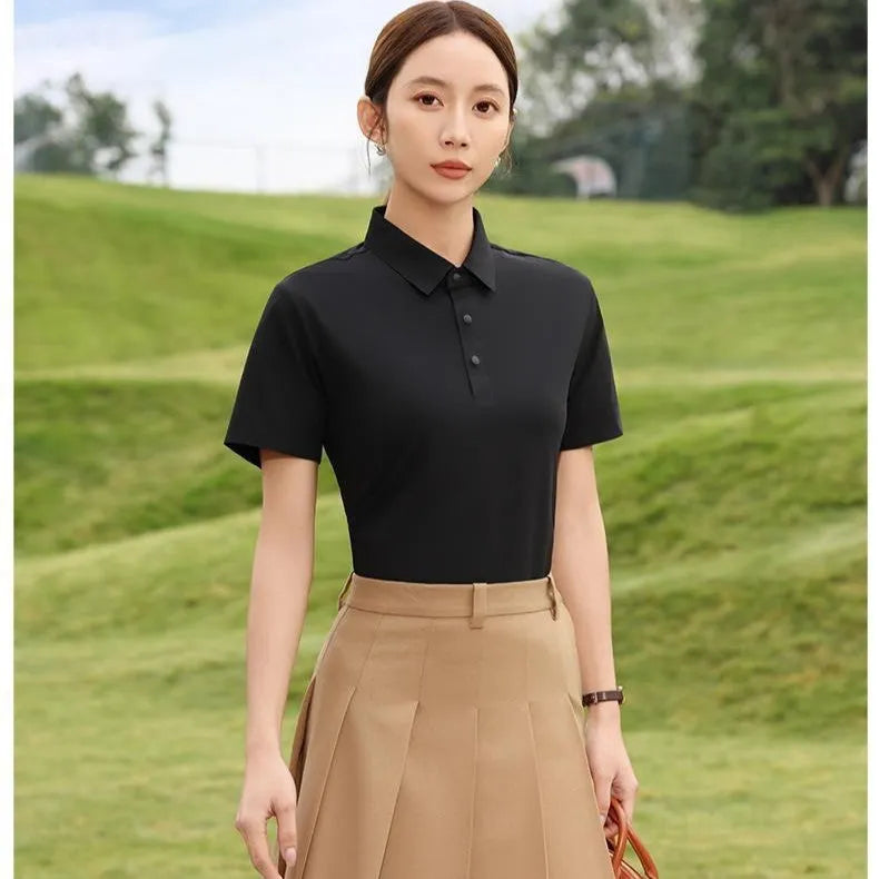 Sorona seamless short sleeve polo shirt in chemical fibre blend, shown in multiple colours.