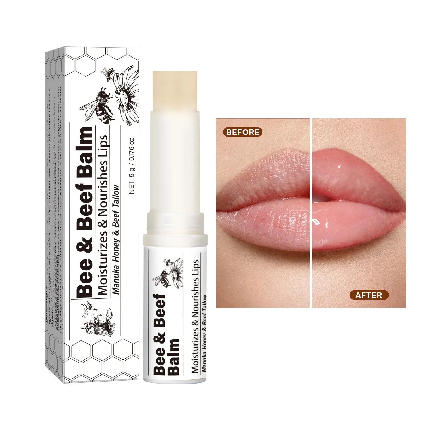 Beef fat lip balm tube with organic butter, 83mm length, FP-B020 colour