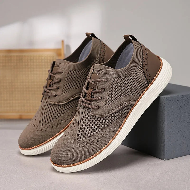 Men's outdoor casual hiking shoe in woven mesh with rubber sole, shown in one of six available colours.