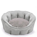 Grey plush cat kennel mat with integrated hammock and raised house structure