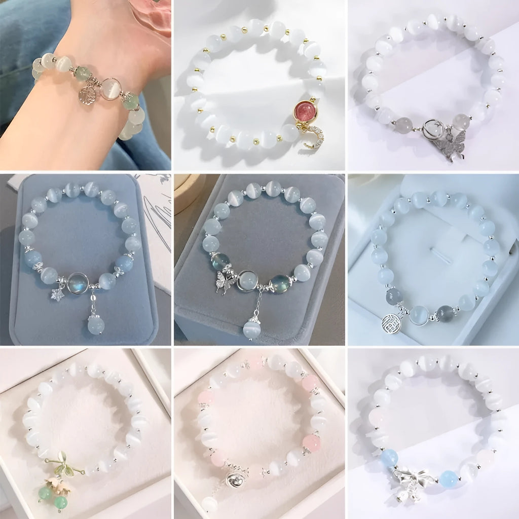 Electroplated cat's eye bracelet with diamond-shaped opal stones in multiple colour options