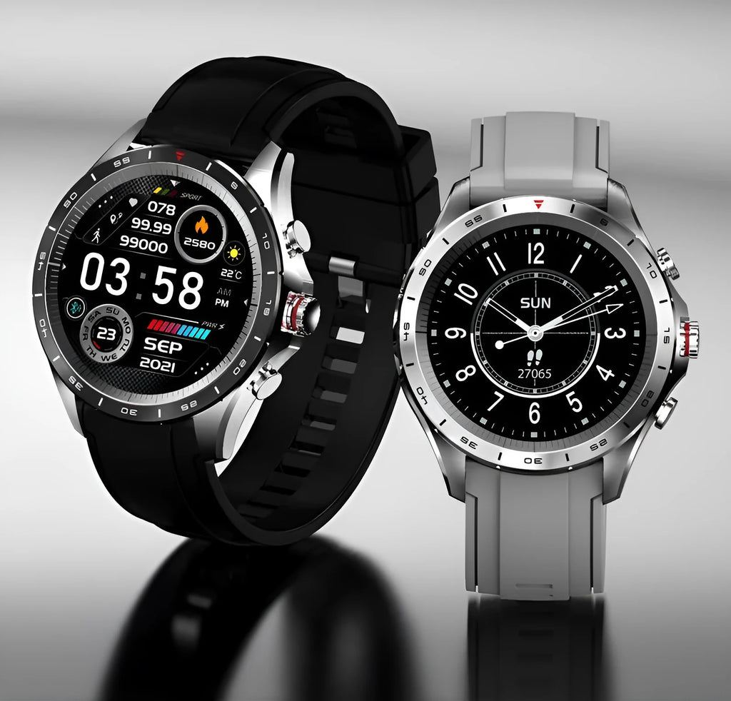Men's smart bracelet watch with zinc alloy case and silicone wristband in black, blue, or grey colours