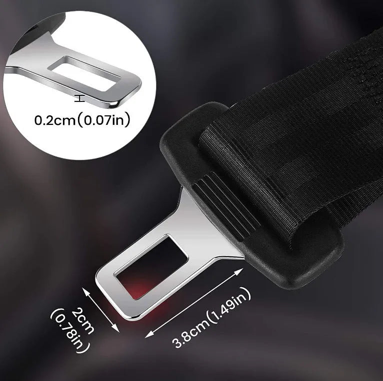 Black 36cm car seat belt extender with buckle for 21mm seat belt inserts.