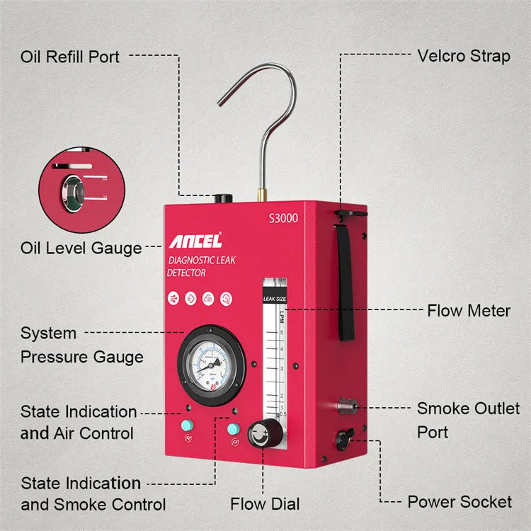 S3000 car smoke detector vacuum leak tool for automotive diagnostics with 12V power supply