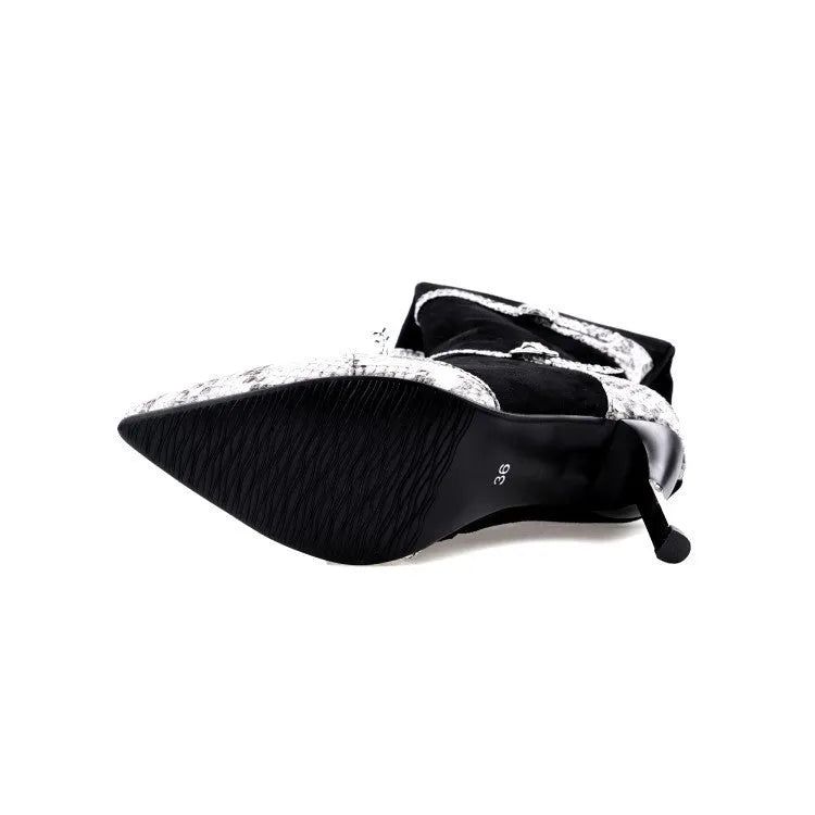 Women's grey knee high boots with thin stiletto heel and velvet lining