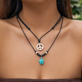 Starfish shell necklace for women, vacation style, ball bead chain, acrylic pendant with five-pointed star and tassel, white colour, set of 2