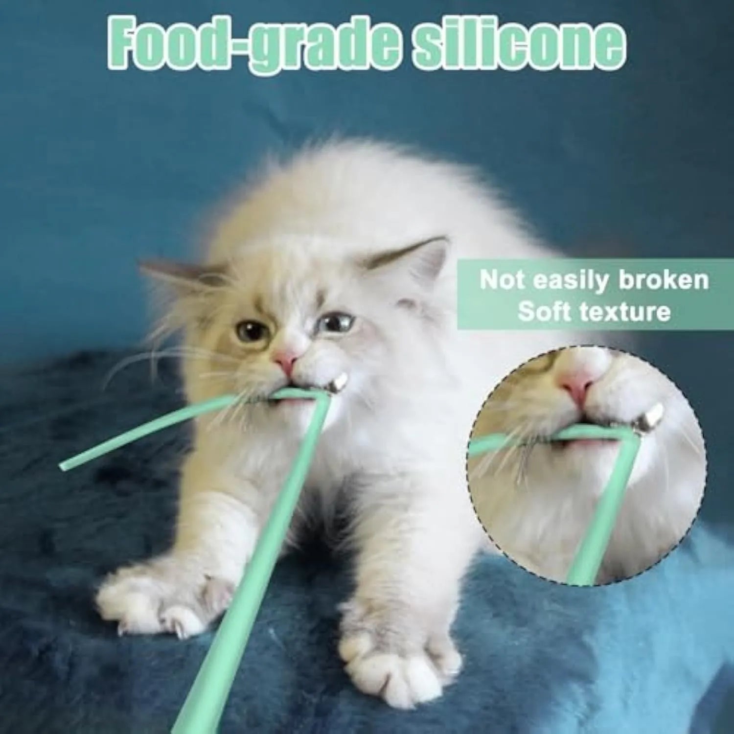 Green automatic cat wand toy with silicone tails rotating for indoor cat play