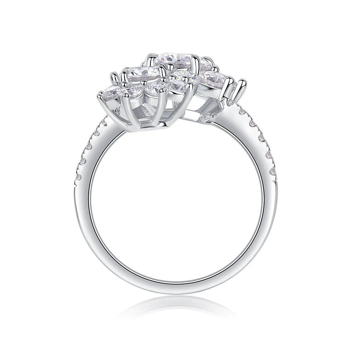 1 carat moissanite wedding ring set in S925 silver with platinum plating on a white background with gift box