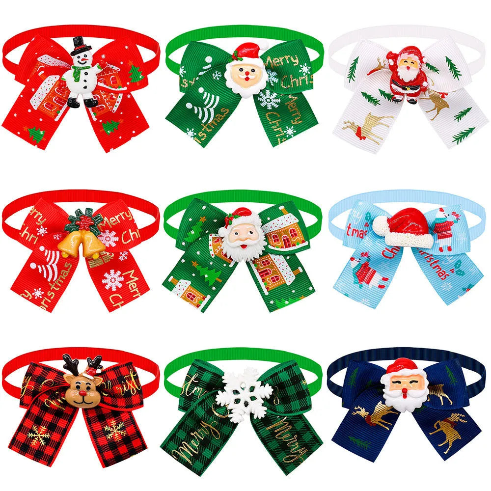 Red and green Christmas pet bow tie accessory for dogs cats and tree decoration