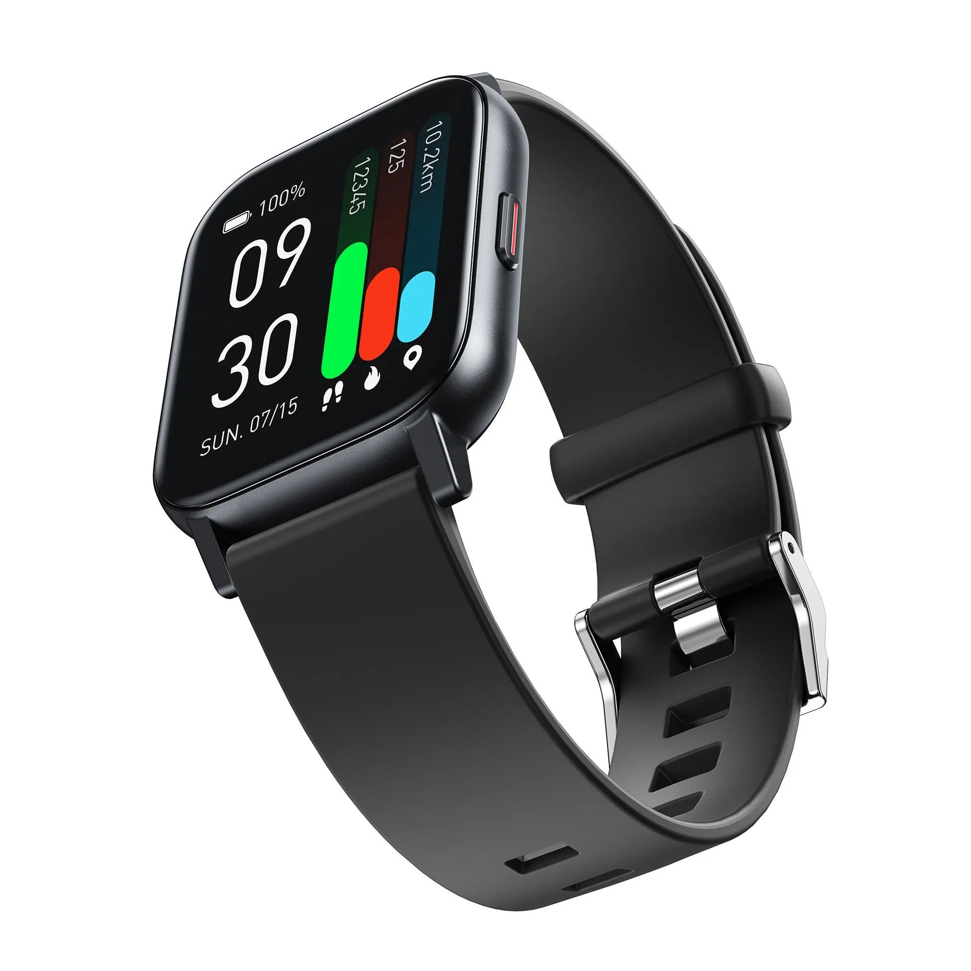 GTS1 smart watch with body temperature and heart rate monitoring, 1.3 inch touch screen, silicone strap, on a wrist