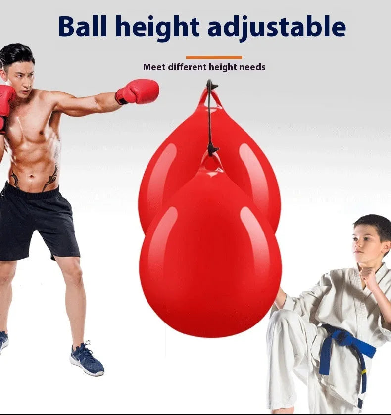 Red water filled PVC boxing reaction ball with hook rope for speed training