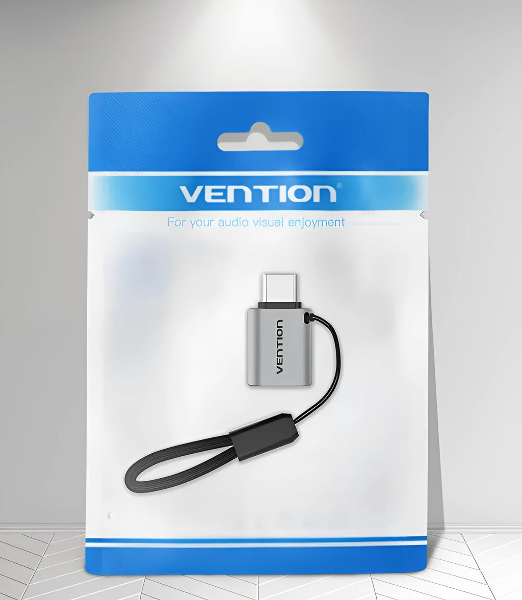 Grey aluminium alloy USB 3.0 Type-C to USB-A OTG adapter with lanyard