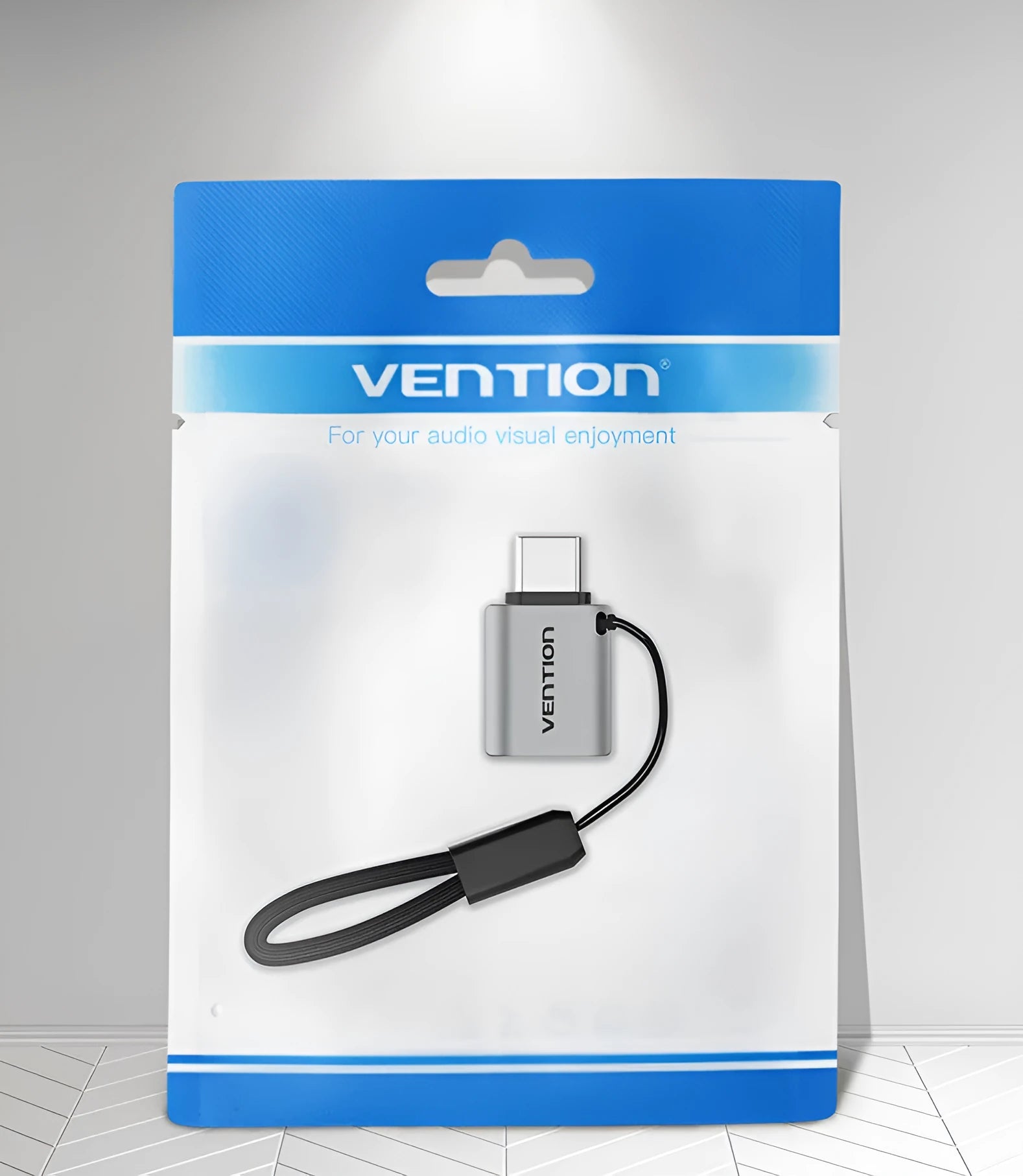 Grey aluminium alloy USB 3.0 Type-C to USB-A OTG adapter with lanyard
