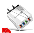 Simple Luminous 4-port USB wall charger with integrated UK plug in dark blue colour