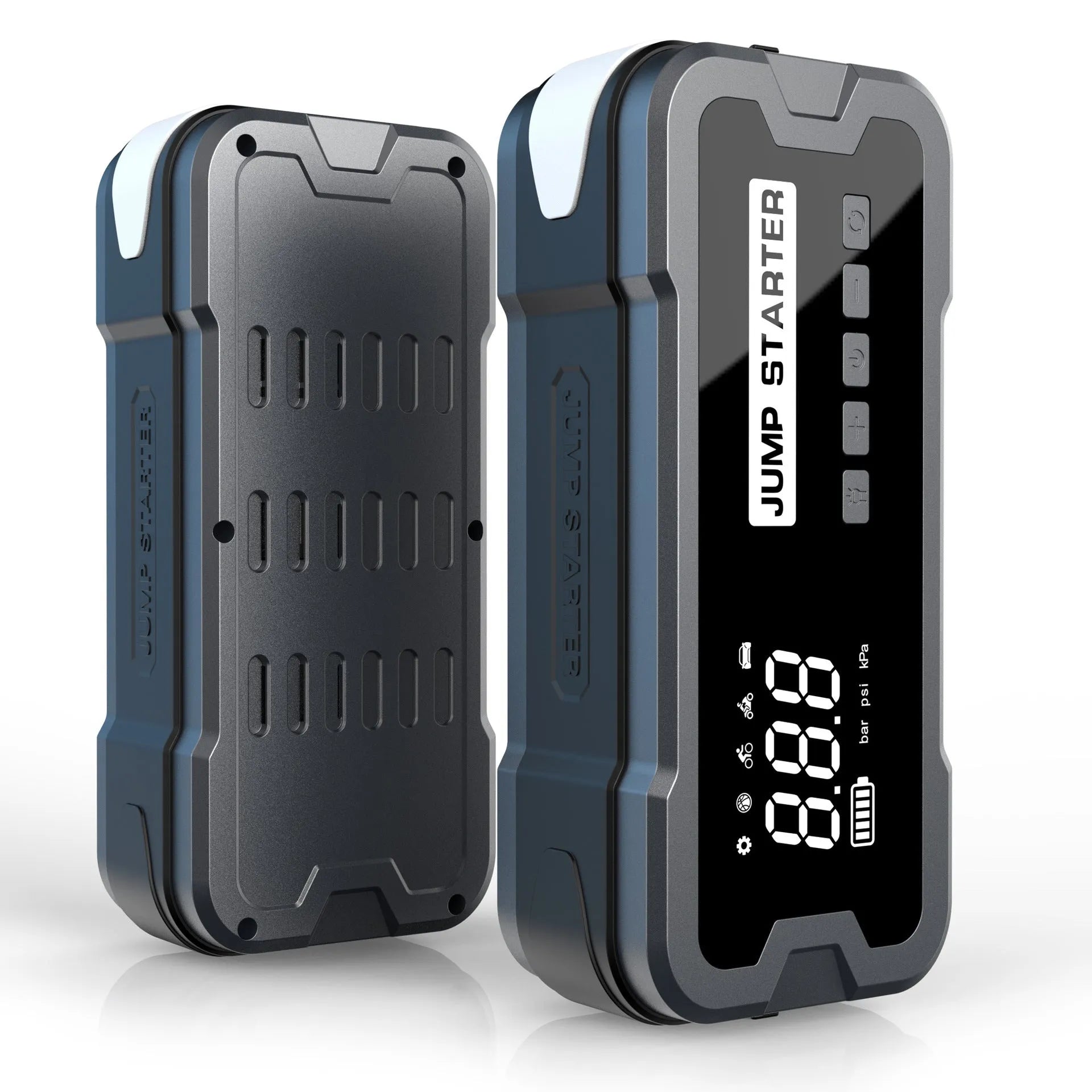 CY53 black portable car jump starter and tyre inflator unit with digital screen display