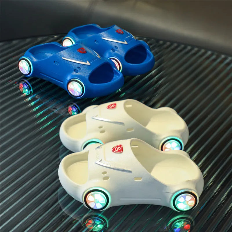 Children's luminous cartoon car slippers with anti-slip soles in multiple colour options