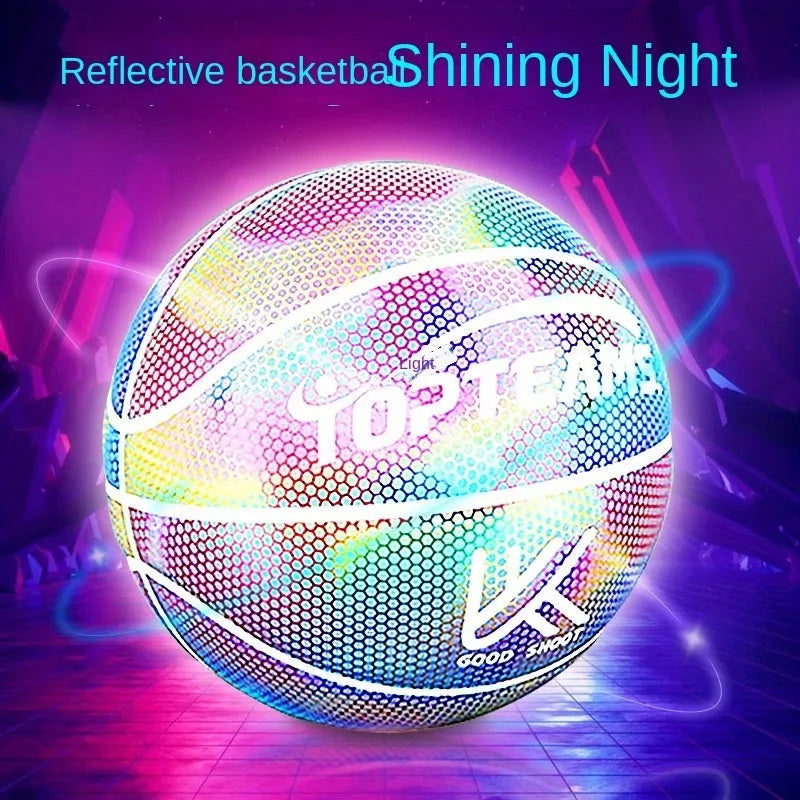 Size 7 holographic reflective basketball with wear-resistant PU surface in chroma colour option