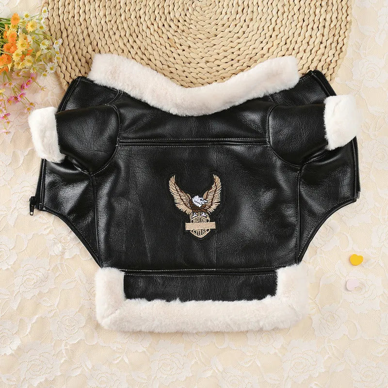 Leather dog jacket in black or brown with vest option for autumn winter pet clothing