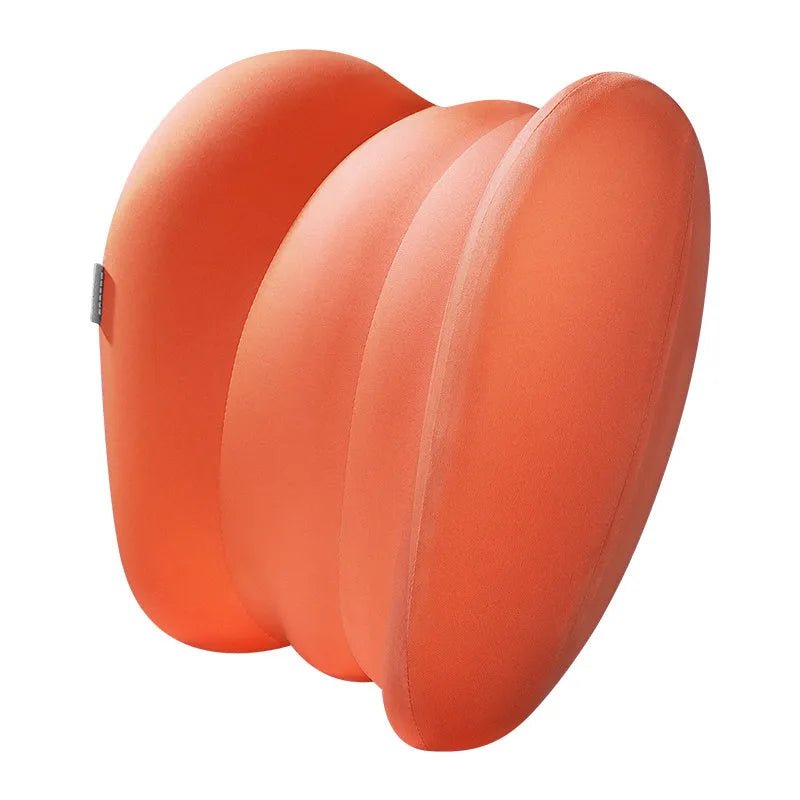 Grey and orange head restraint and lumbar support pillows for car seats.