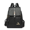 Women's large capacity waterproof PU backpack in black, medium hardness, for travel and work