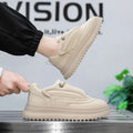 Matte cowhide leather casual shoes for men and women with a low heel, shown in khaki apricot colour.