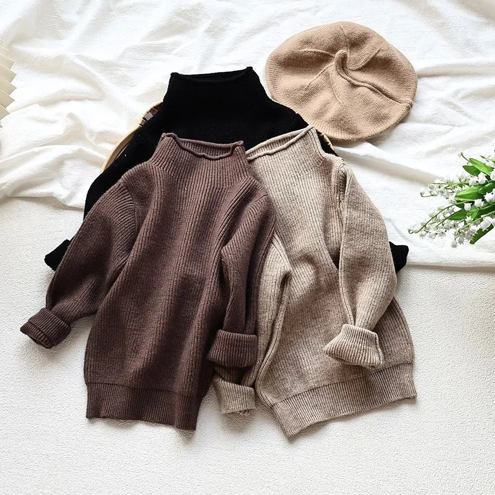 Autumn kids sweater turtleneck pullover in beige – wool blend fabric for boys ages 12 months to 6 years
