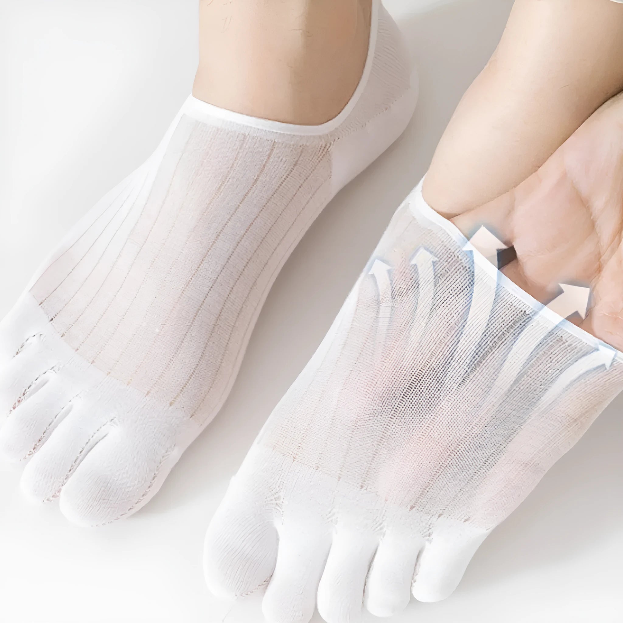 Modal five-finger ultra-thin boat socks in black, white, grey, and khaki colours for summer.