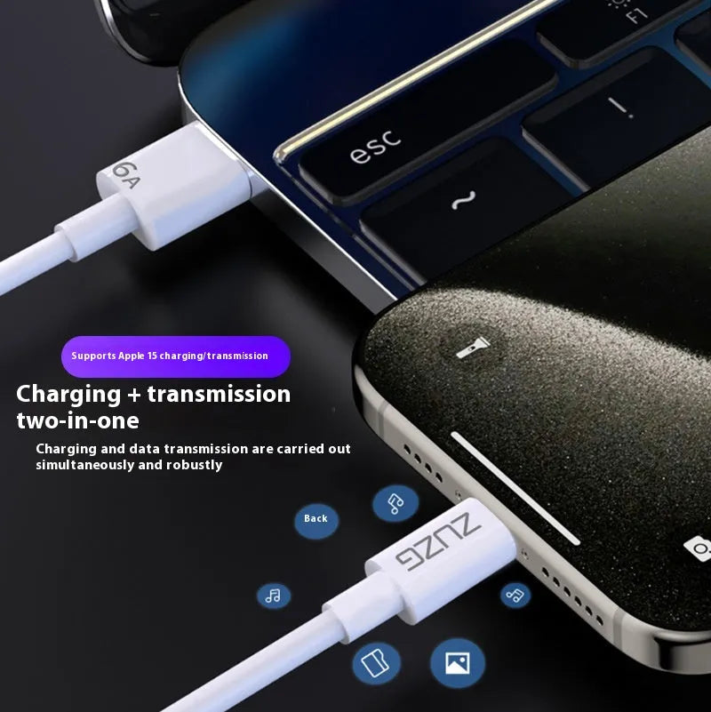 White braided Type-C fast charge data cable 1m for Apple 15 and USB devices