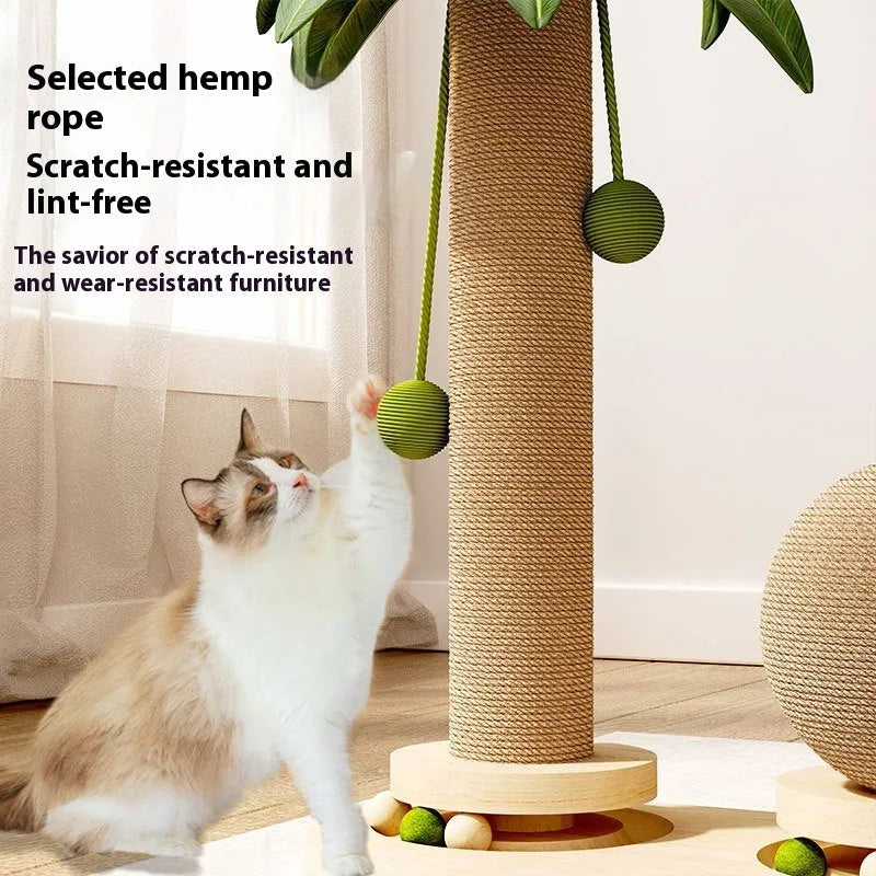 Cat climbing frame with turntable in coconut tree colour, made from wood, available in density plate or solid wood style