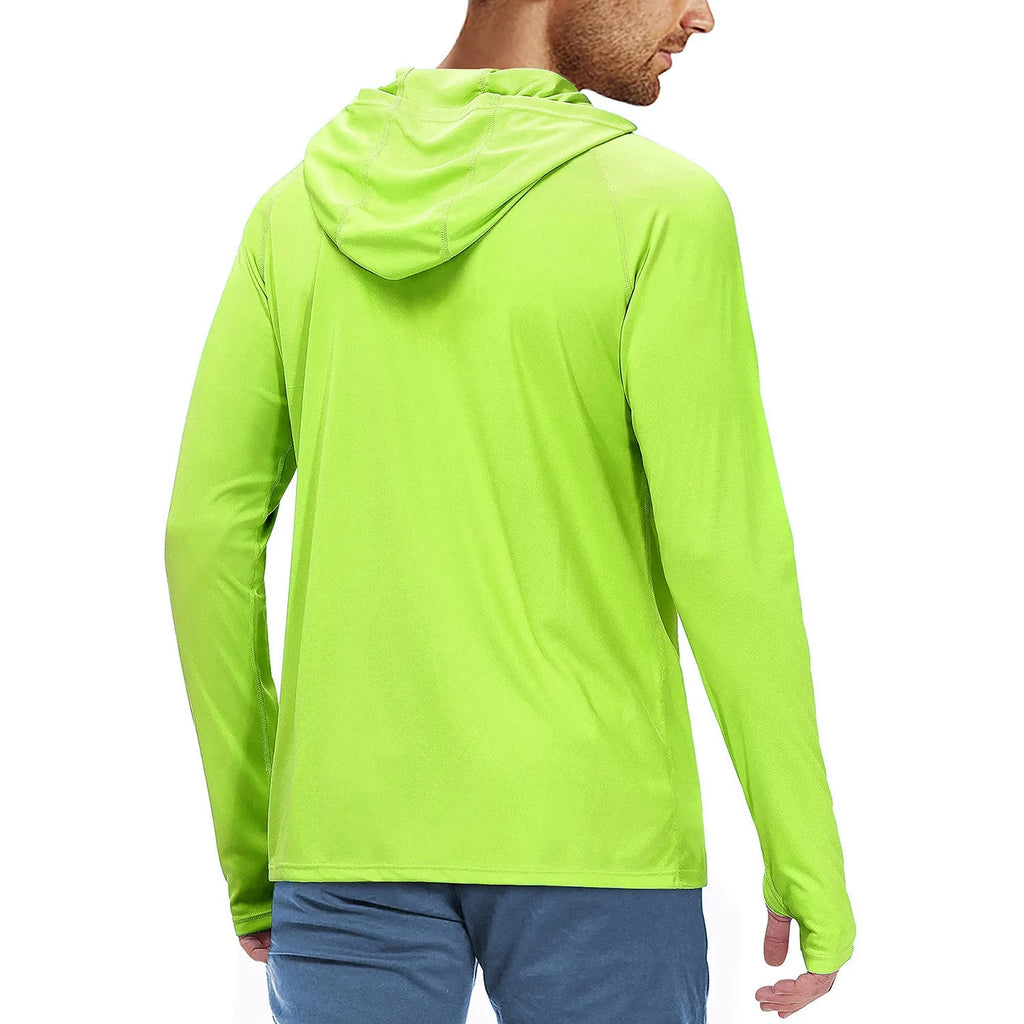UPF50 hooded sun protection clothing in polyester fabric for outdoor activities