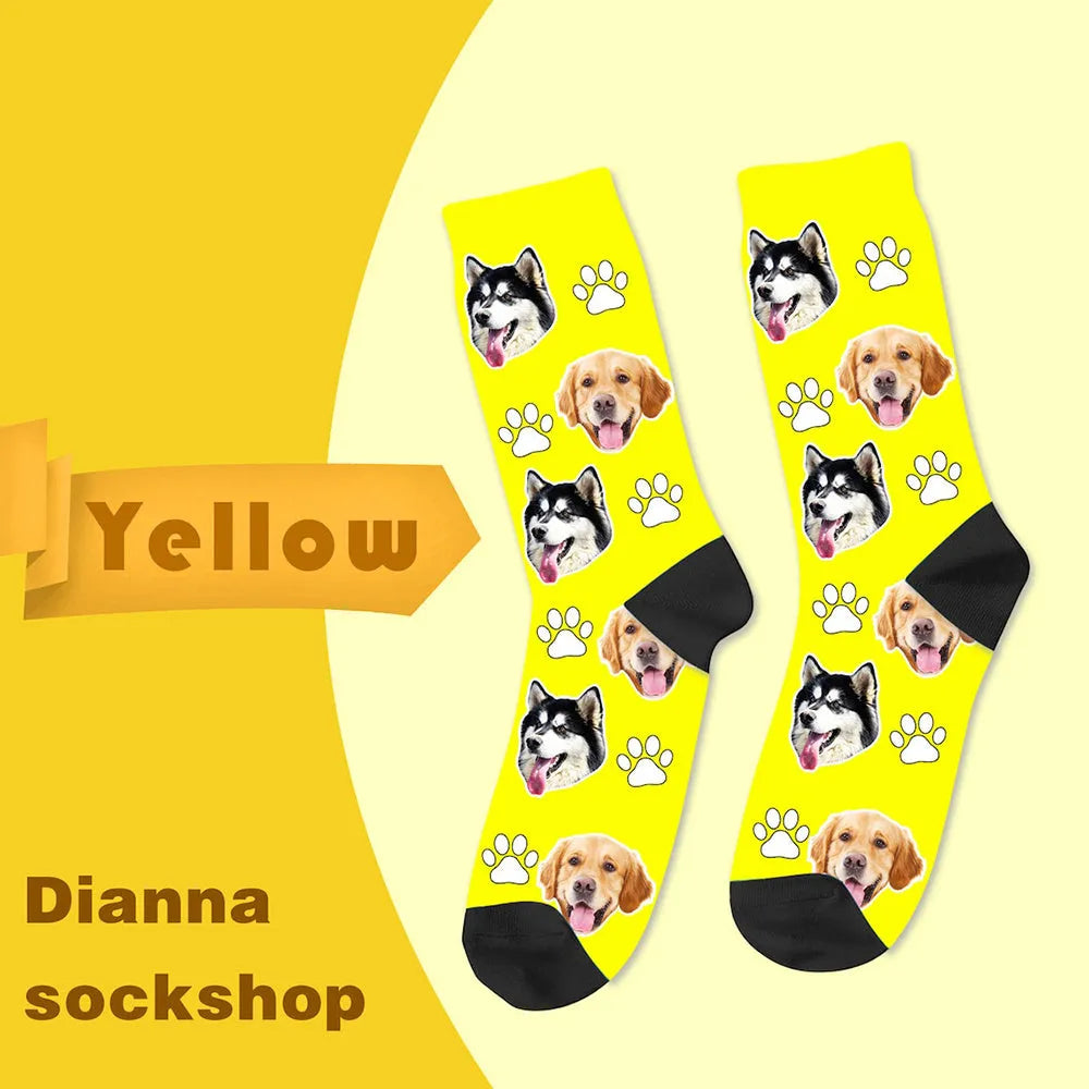 Personalised photo print cartoon pattern mid-calf tube socks in multiple colours