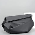 Grey men's medium PU leather crossbody sling bag with zipper and shoulder strap.