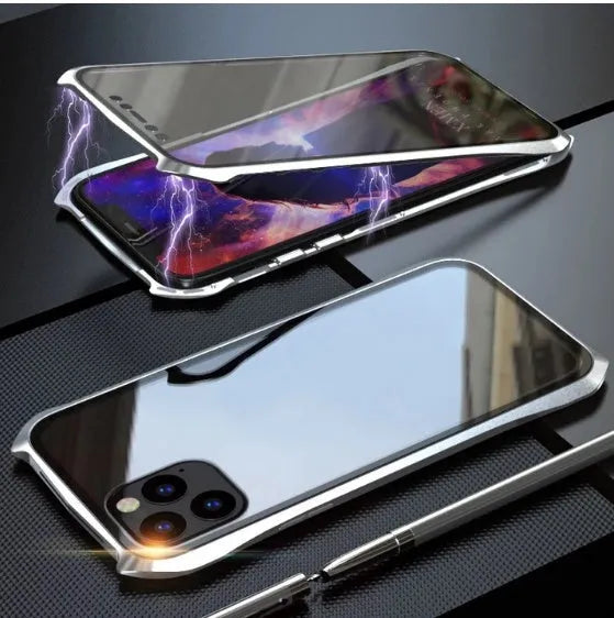 Metal back protective cover for iPhone 11 mobile phones in black, blue, red, and silver colours