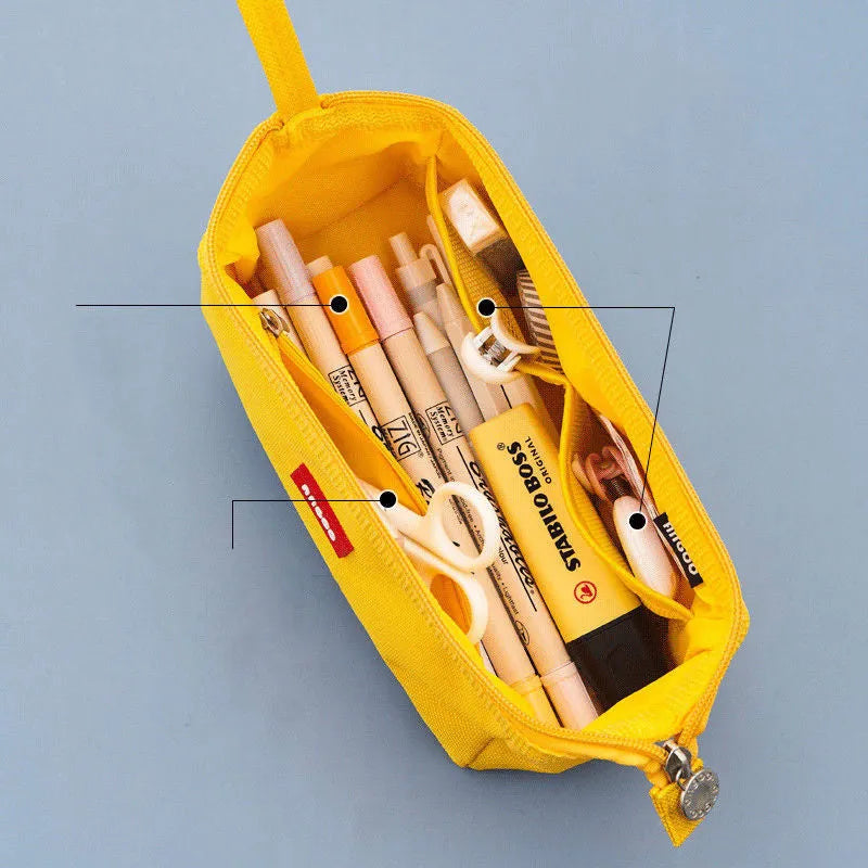 Oxford cloth canvas pencil case with double zipper closure in large capacity design for stationery storage