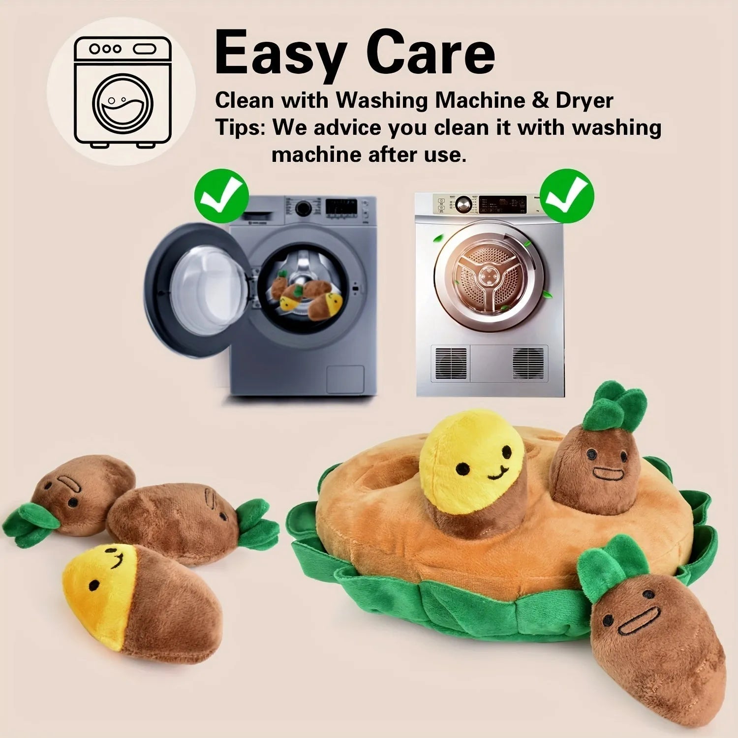 Yellow dog puzzle mat with removable squeaky plush toys for foraging training and slow feeding