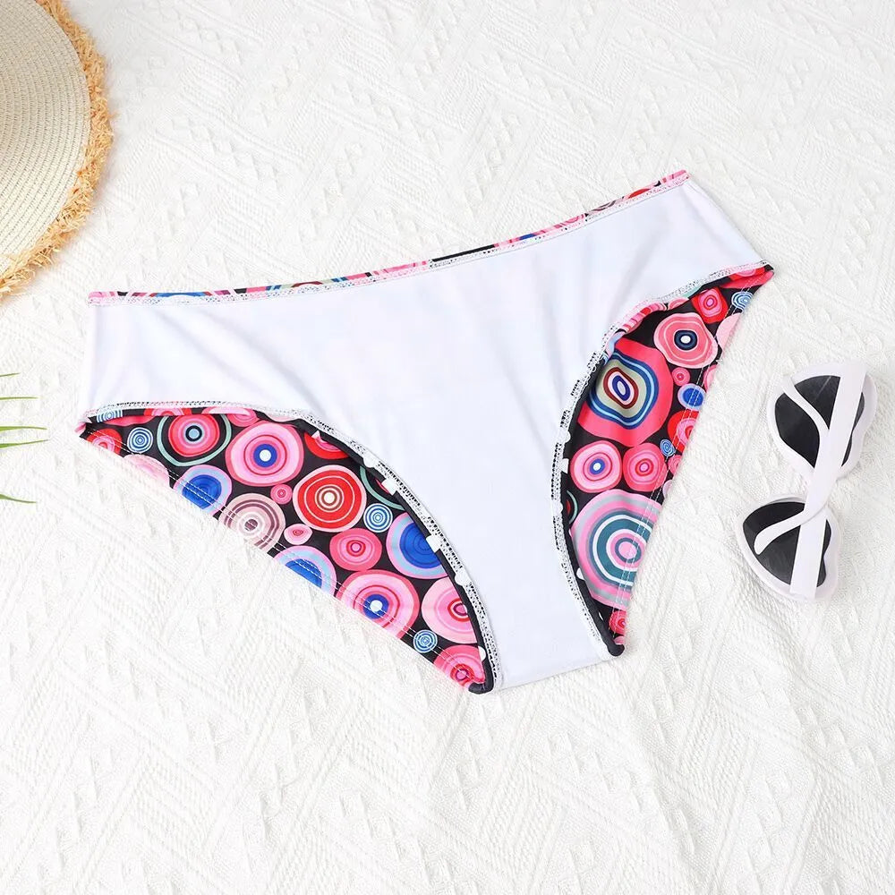 Women's printed high waist split bikini suit with floral pattern in two colours