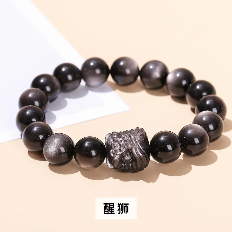 Women's natural crystal and agate bracelet with silverstone star stone detail and dangling tassels.