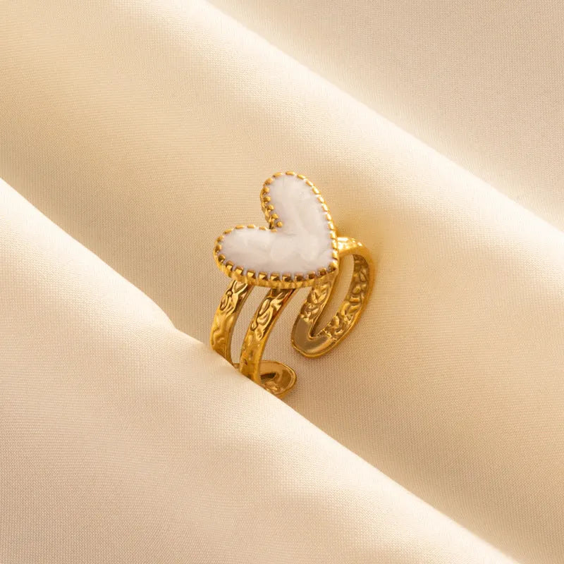 304 stainless steel heart-shaped drip open ring with polished finish, unisex geometric style