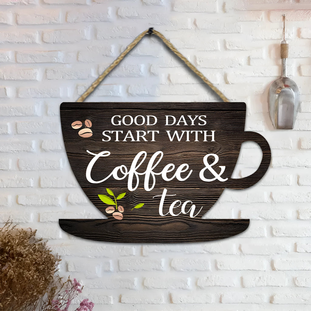 Retro coffee cup wooden wall hanging with UV print, American country style, 30x20x0.5cm