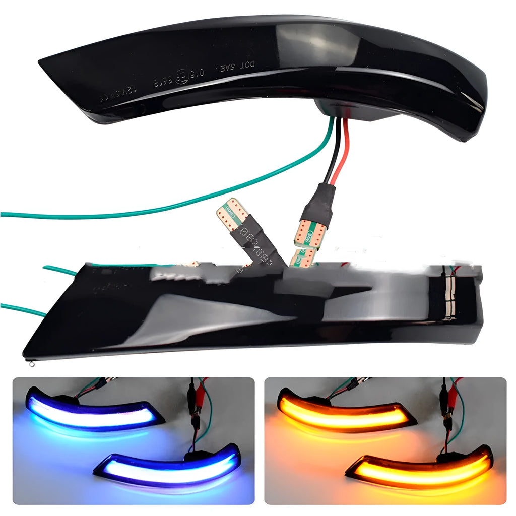 Ford Focus and Mondeo rearview mirror waterfall flow light accessory in yellow or yellow/blue two-tone colours
