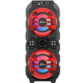 Portable Bluetooth speaker with colour light display and pull rod handle in blue plastic casing