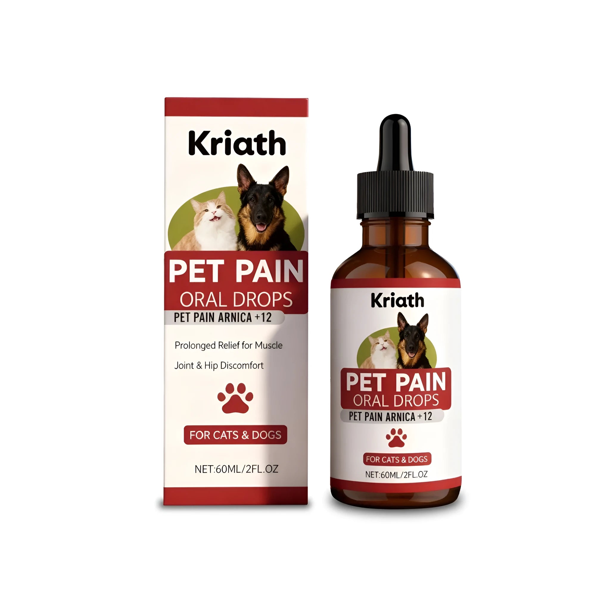 60ml bottle of pet pain oral drops for dogs and cats with herbal extracts and omega-3